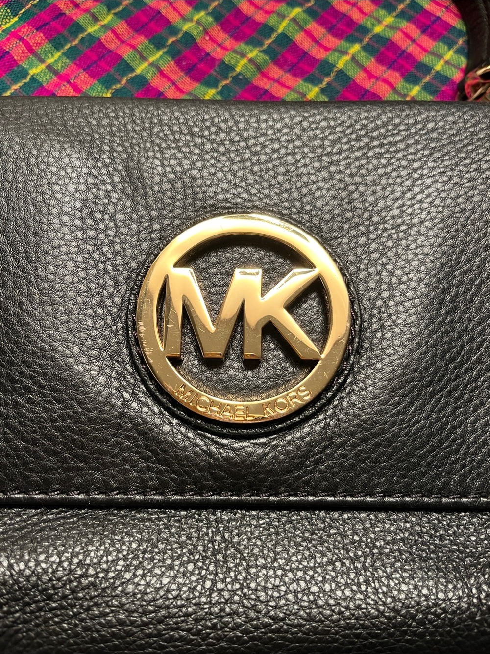 Michael Kors Black Leather Shoulder Bag with Gold MK Emblem - Picture 11 of 14